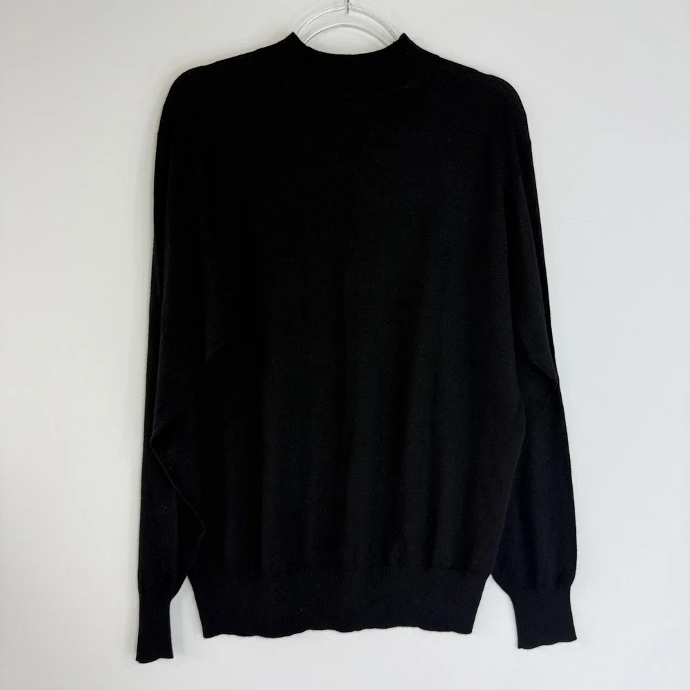 Neiman Marcus Mock Neck Sweater Mens Large Black Silk Cashmere Blend Luxury